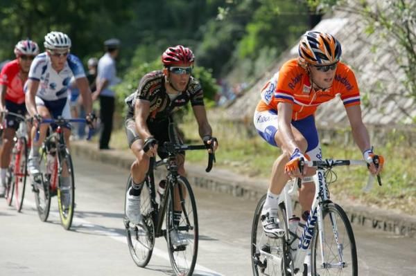 Marc DeMaar (Netherlands) leads the chasers up the first climb.