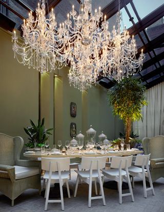 dining table with chandelier