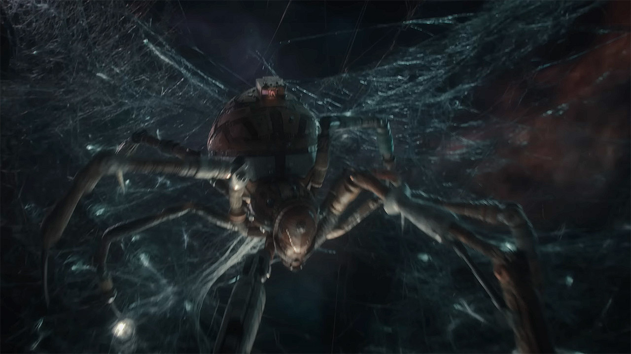A giant spider with a building on its back in Doctor Who season 2 episode 5