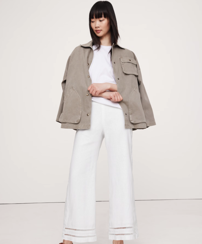 Banana Republic, Mid-Rise Kick-Flare Lace-Trim Linen Ankle Pants