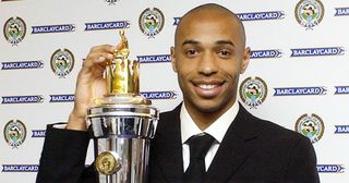 Thierry Henry displays the PFA Player of the Year Award, at the PFA Awards at the Grosvenor House Hotel in central London, 25 April, 2004