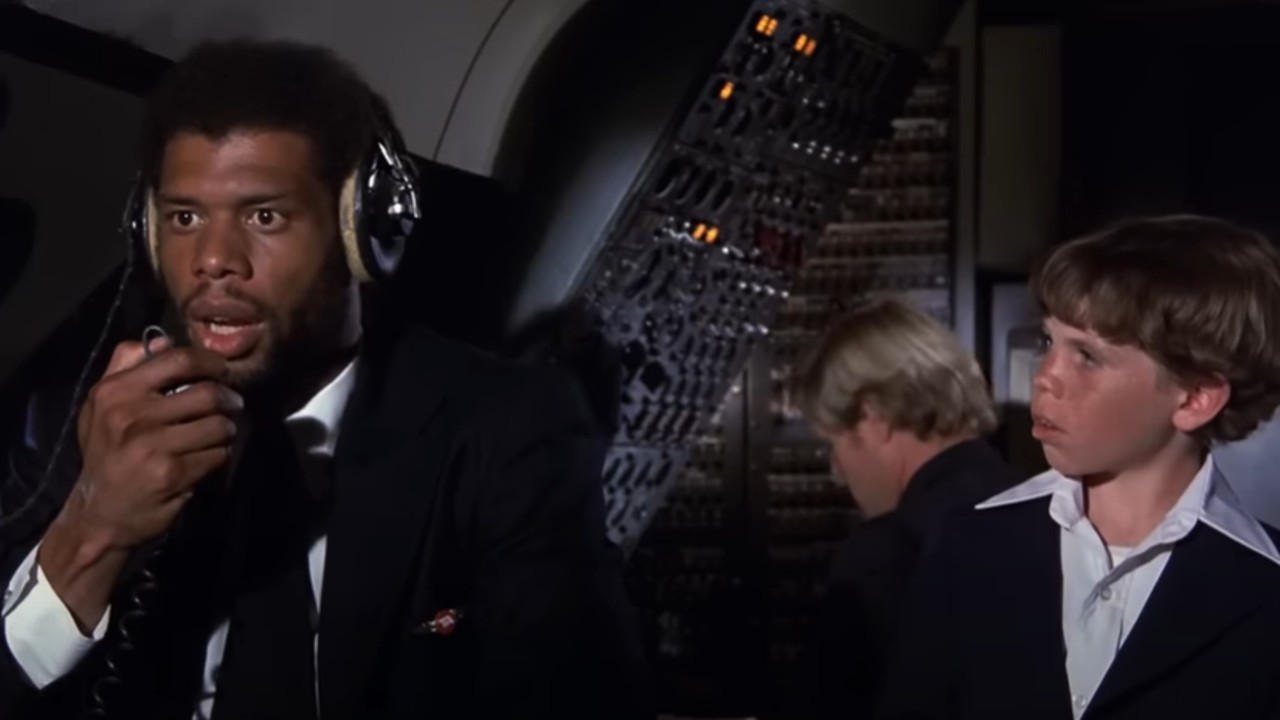Kareem Abdul-Jabbar talking to a kid in the cockpit in Airplane!