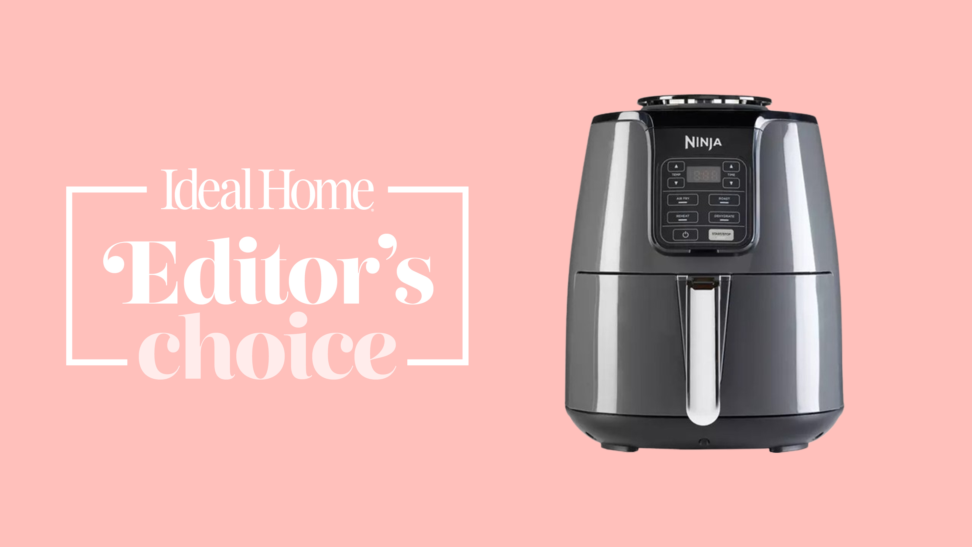 Ninja air fryer on pink background