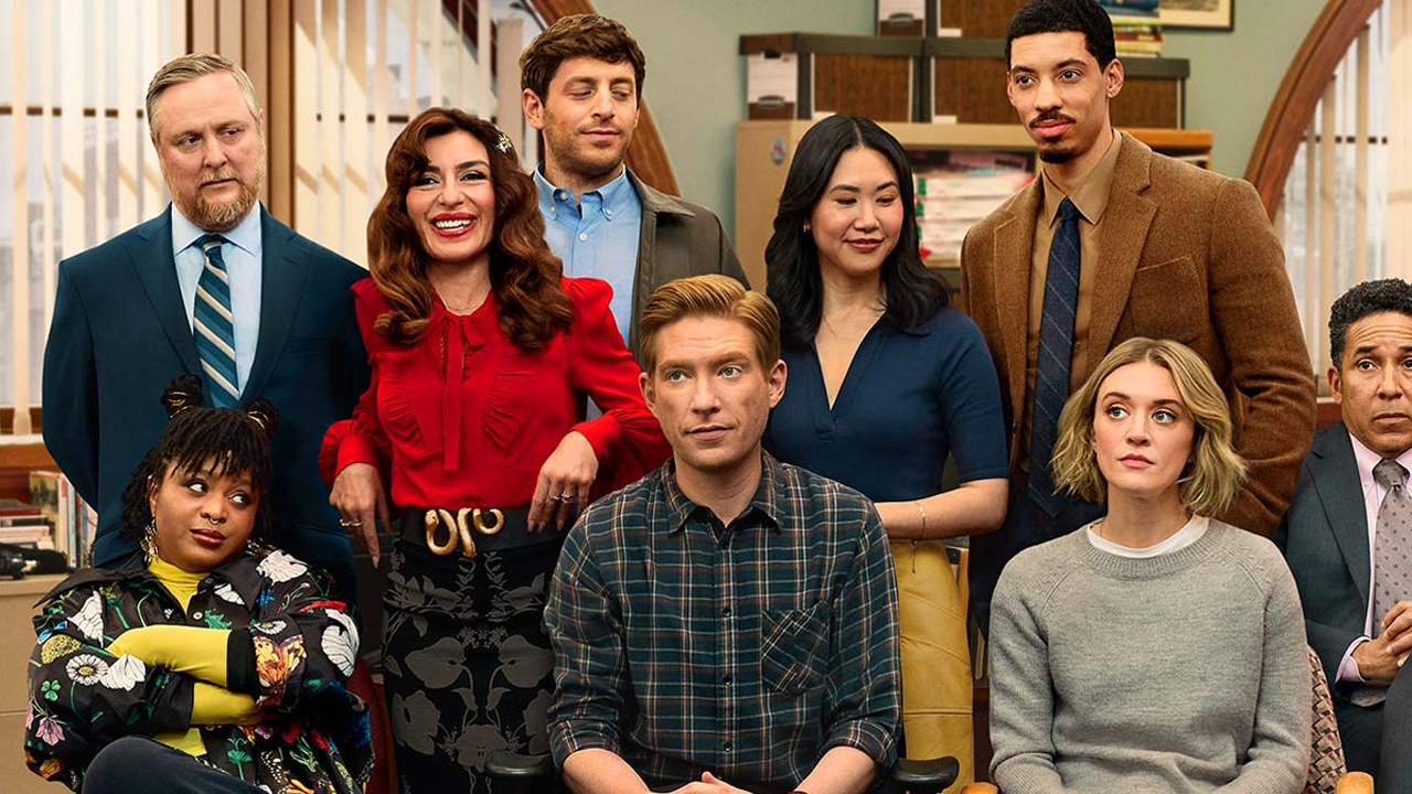 The cast of new comedy show The Paper, including Tim Key and Domhnall Gleeson