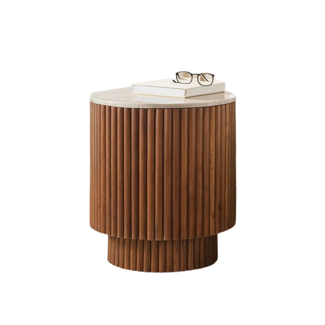 20&quot; Ribbed Pedestal Table Marble 