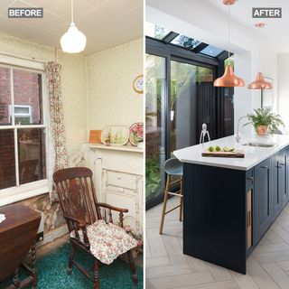 kitchen makeover with mini side return extension before after