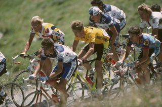 Greg LeMond during the 1986 Tour de France (in yellow)