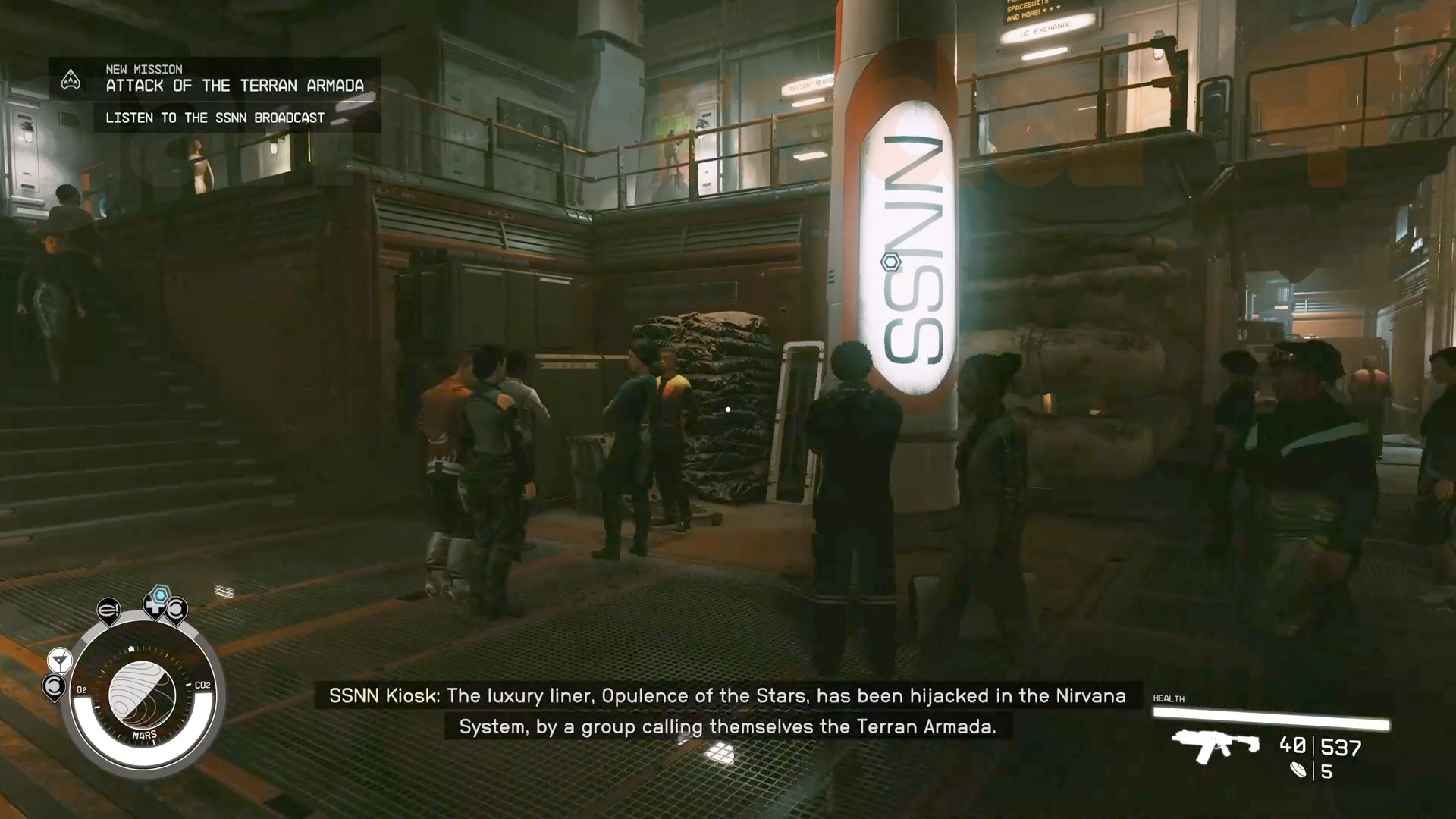 An SSNN beacon triggering the start of the initial Starfield Terran Armada mission