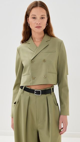 Tibi Tropical Wool Cropped Lean Shirt Jacket