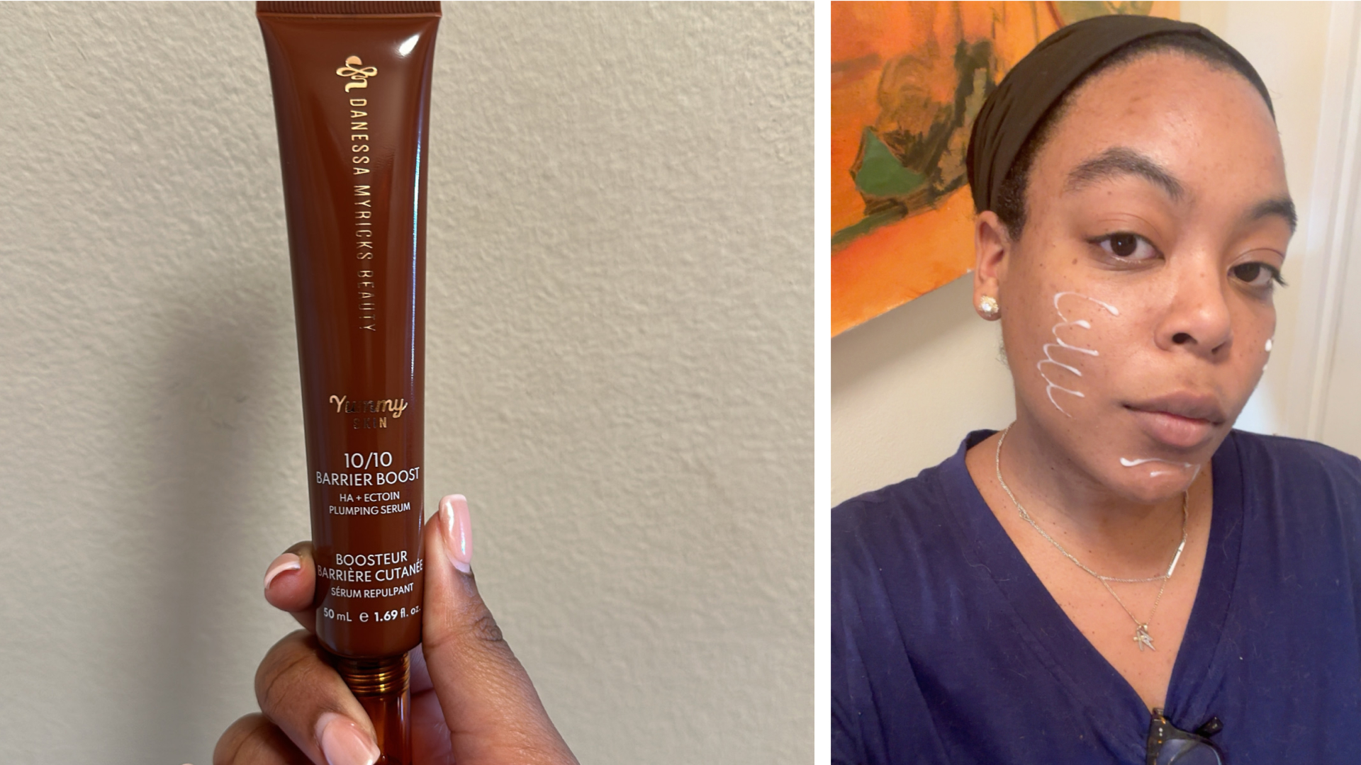 Ariel Baker testing a the Danessa Myricks Yummy Skin Barrier Boost Serum
