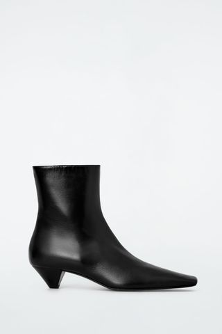 Square-Toe Leather Ankle Boots