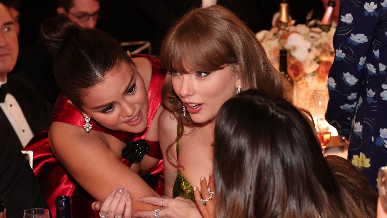 Taylor Swift and Selena Gomez attend the 81st Golden Globe Awards