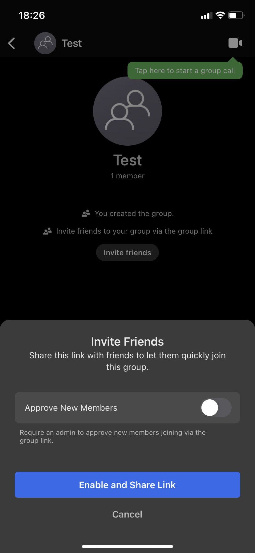 Скриншот экрана Signal, на котором можно пригласить друзей в групповой чат.