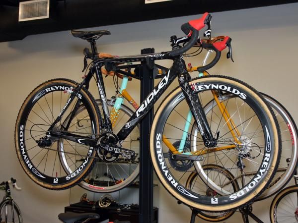 In addition to the panoply of exotica, the Fairwheel Bikes gallery also includes several pro riders' bikes, such as the 'cross racer of local Portland, Oregon racer Sue Butler shown here.