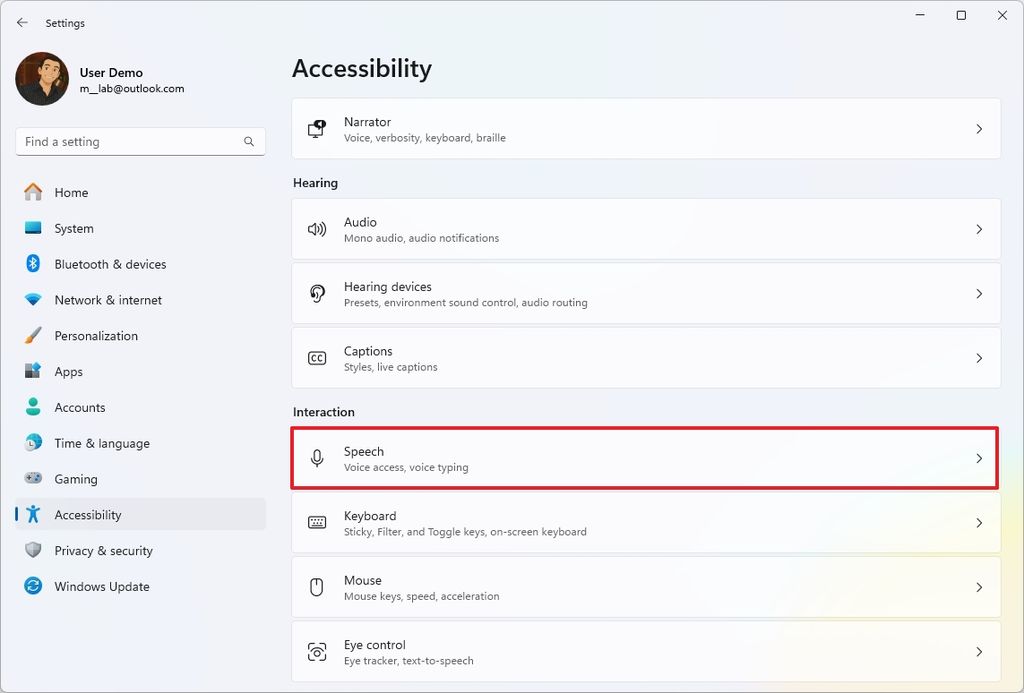 Windows 11 Speech settings