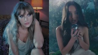 Taylor Swift in Lavender Haze music video and Olivia Rodrigo in Vampire music video.