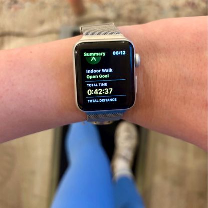 Health writer Rebecca using a walking pad instead of running