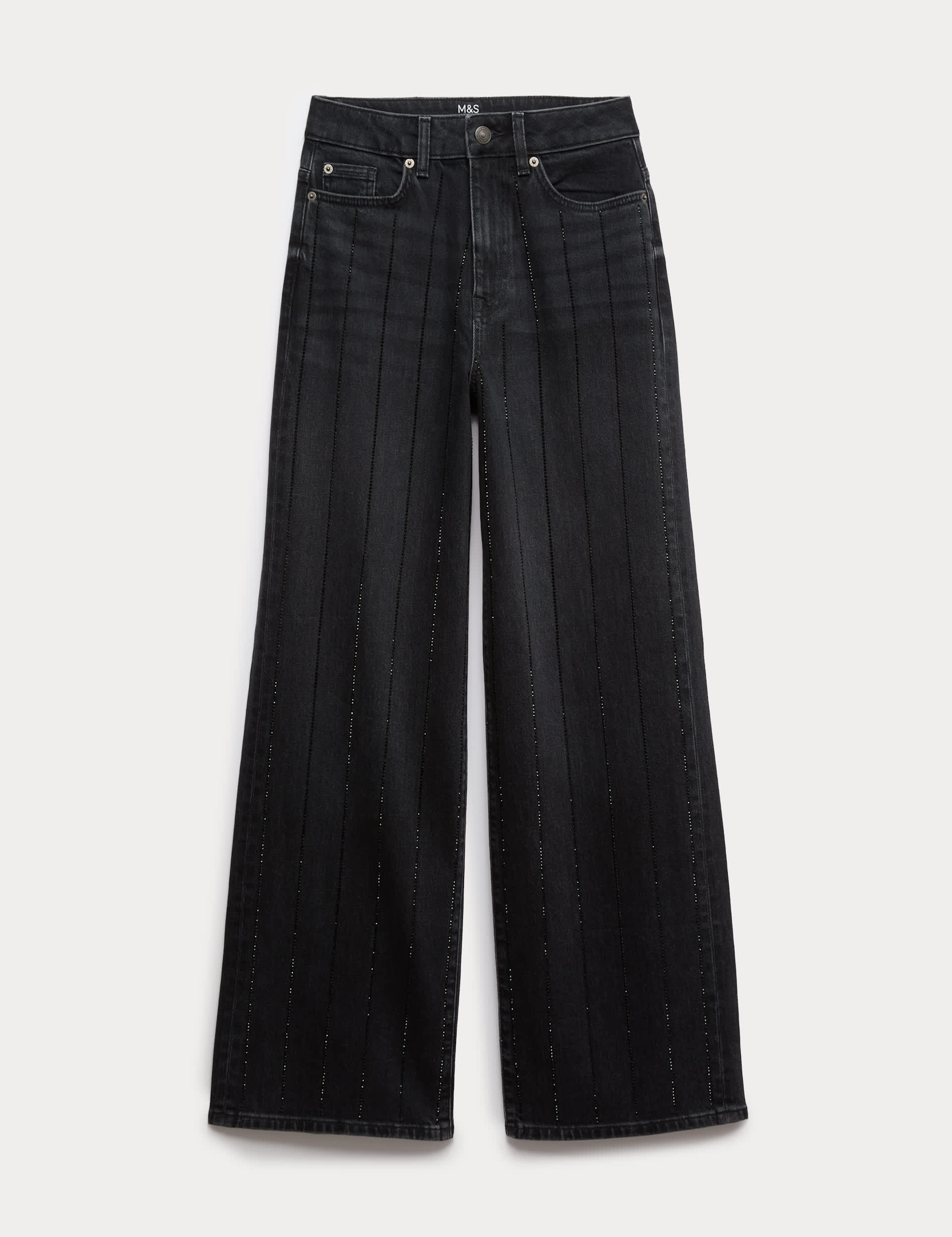 High Waisted Embellished Stripe Wide Leg Jeans