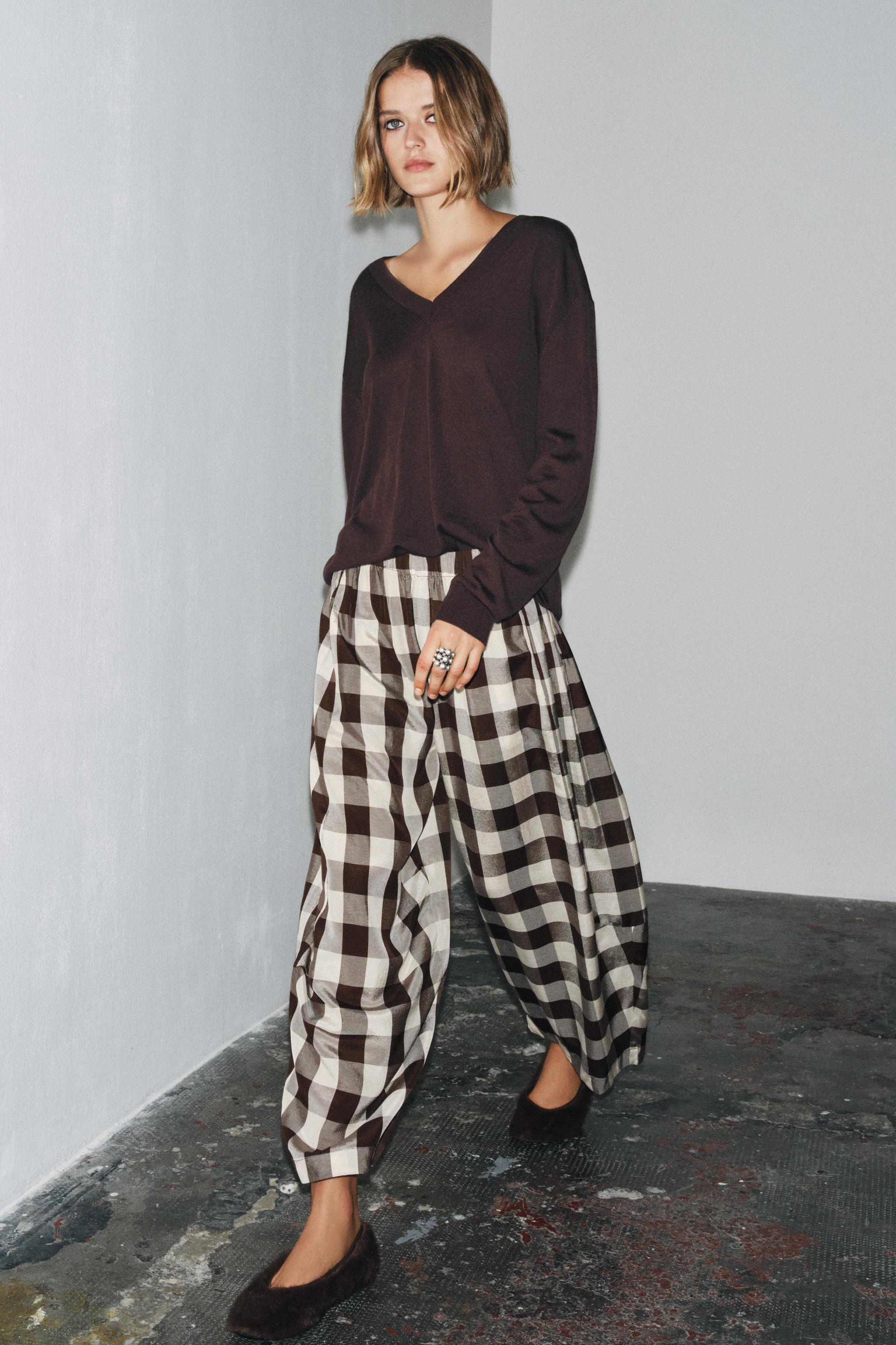 Zw Collection Gingham Plaid Pants