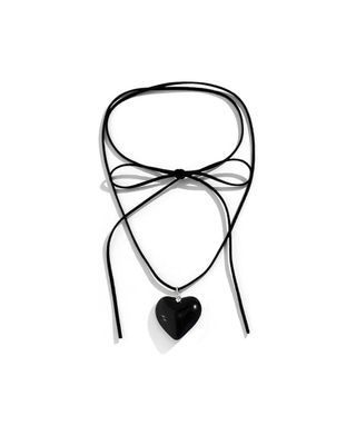 Littlefathand Chunky Heart Choker Big Heart Pendant Necklace Y2k Puffy Love Heart Choker Layered Black Cord Bow Necklace for Women Teen Fashion Jewelry (02 Black)