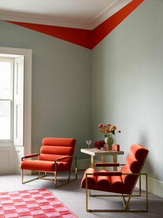 living room with orange accents