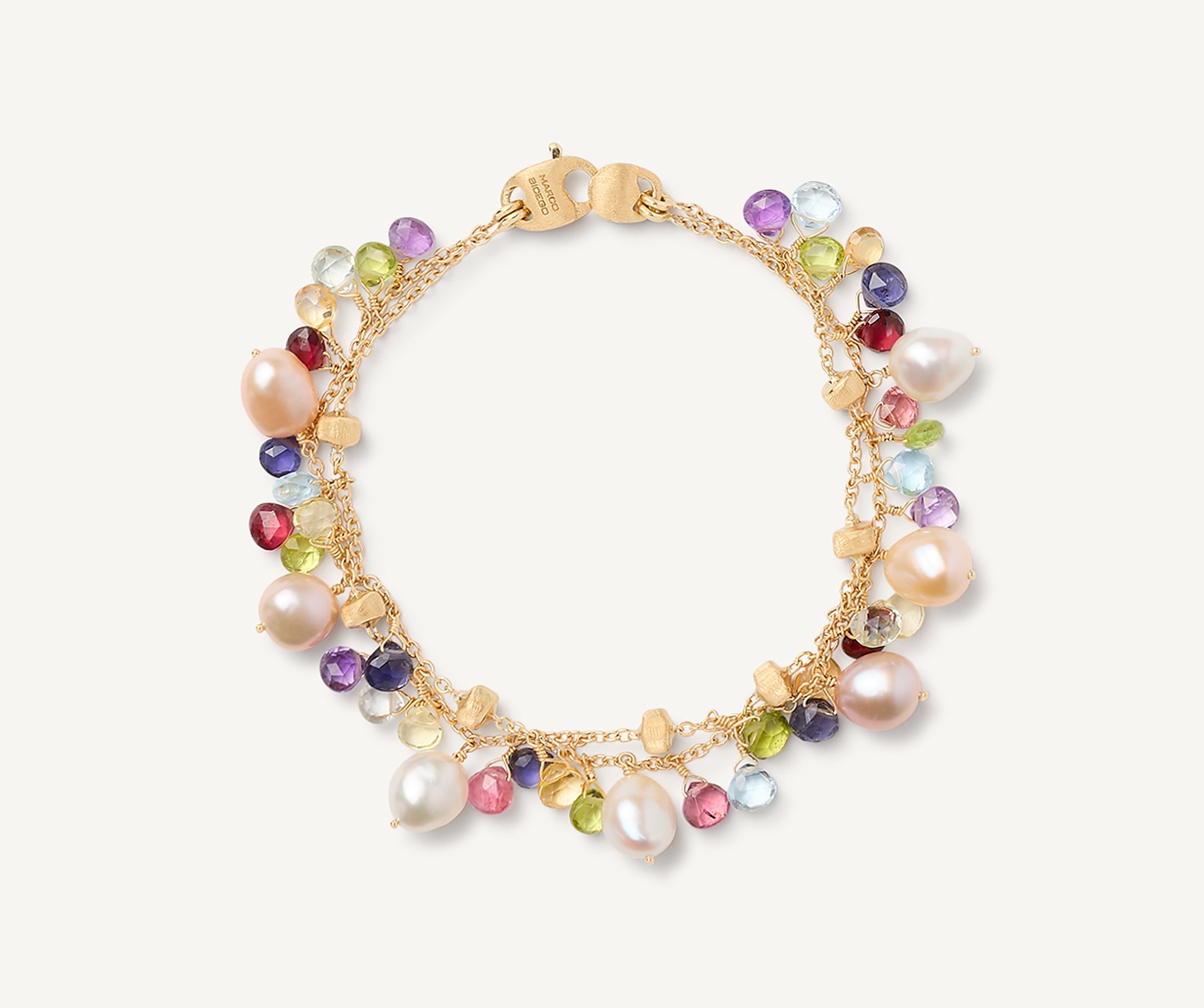 18k Yellow Gold 2-Strand Gemstone Bracelet With Freshwater Pearls