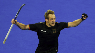 Niklas Wellen of Team Germany celebrates making the Germany vs Netherlands men&#039;s hockey final at Olympics 2024