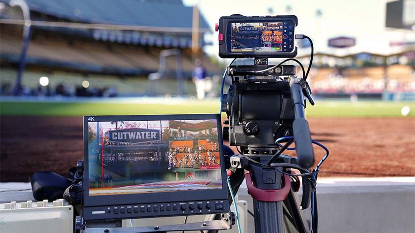 An iPhone 17 Pro in use as a camera at Dodger Stadium in Los Angeles. 