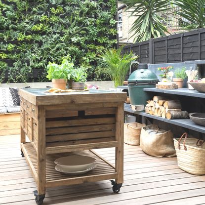 buying an outdoor kitchen moveable island in outdoor kitchen area on decked space 