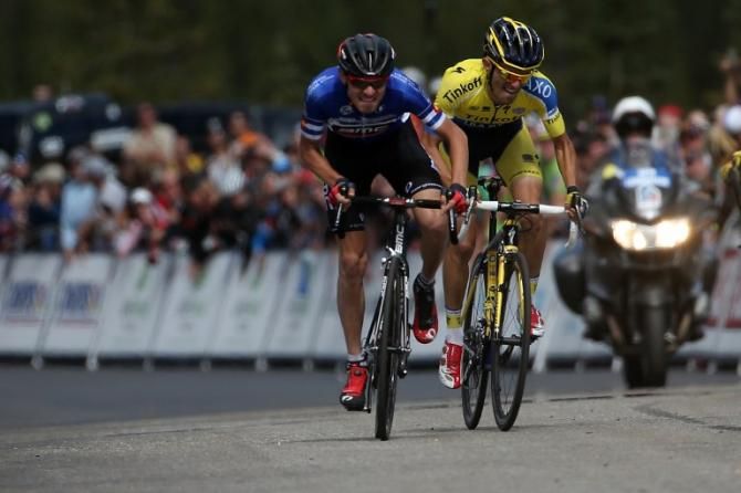 Tejay van Garderen (BMC) sprinting against Rafal Majka (Tinkoff-Saxo) for the win