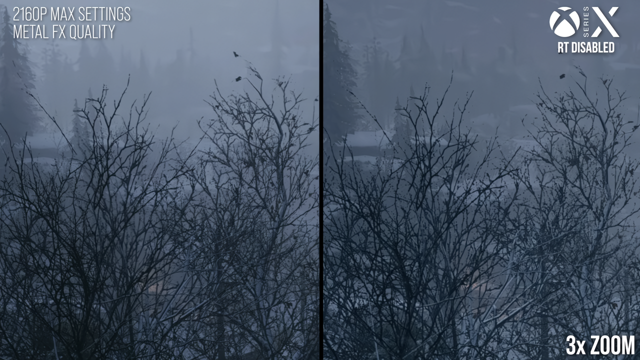 Digital Foundry highlights how MetalFX resolves detail at 4K on Mac versus Xbox Series X at 4K in RE:Village.