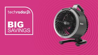 The Shark FlexBreeze HydroGo on a pink background with text saying Big Savings.