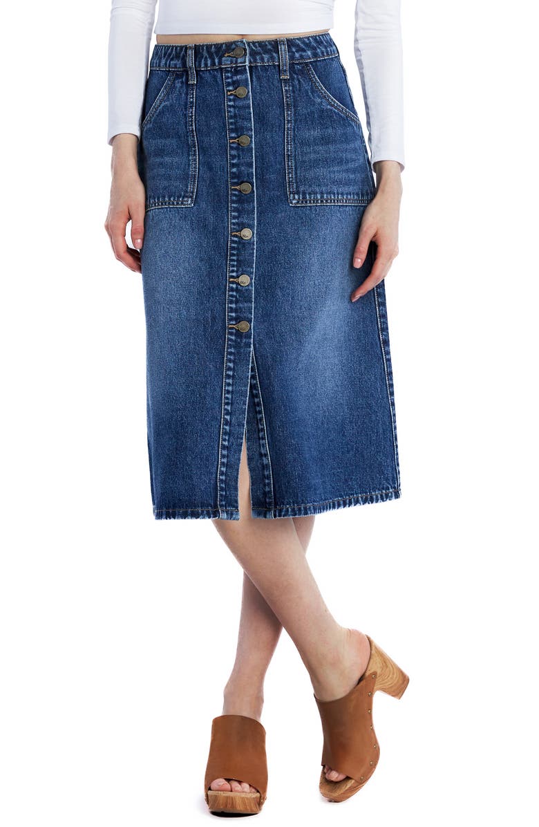 Button Front A-Line Denim Skirt