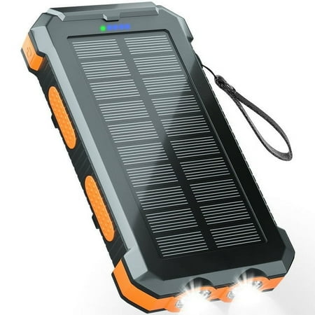 Solpowben 30000mah Solar Charger for Cell Phone Iphone, Solar Power Bank With Dual 5v Usb Ports, 2 Led Light Flashlight, Compass Battery Pack for Outdoor Camping Hiking (orange)
