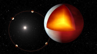 An artist's depiction of the planet XO-3b on an eccentric orbit around its star.