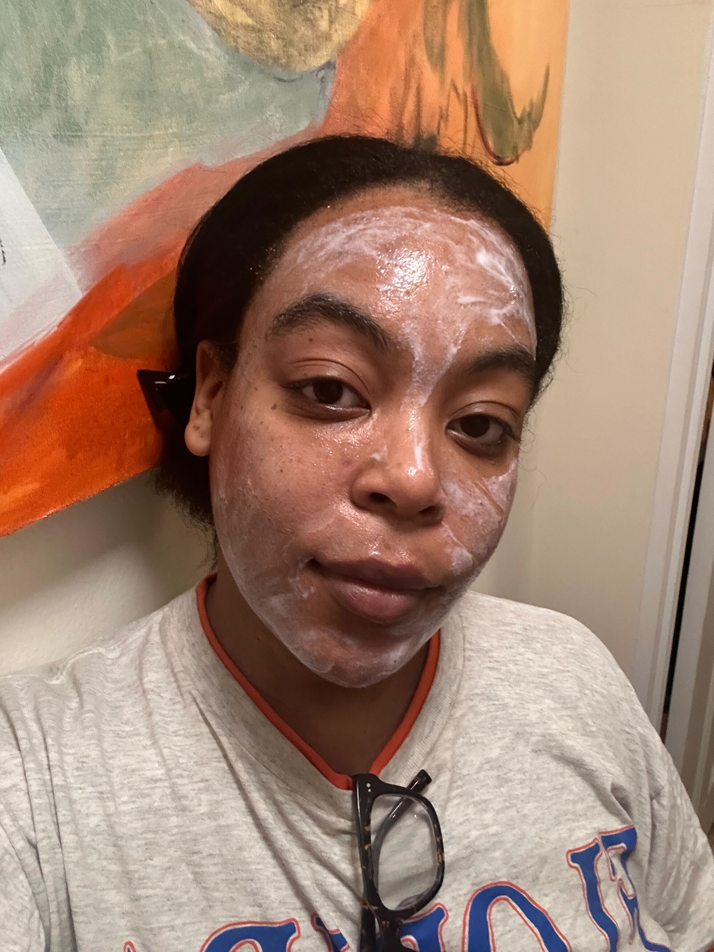 Ariel Baker testing the Byoma Bio-collagen Radiance Facial Mask.