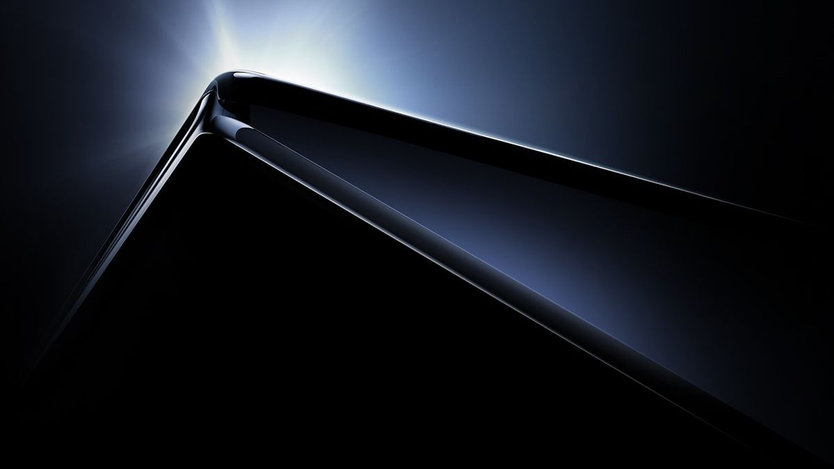 A silhouette of a partially folded Xiaomi MIX Fold 3 in front of a single 