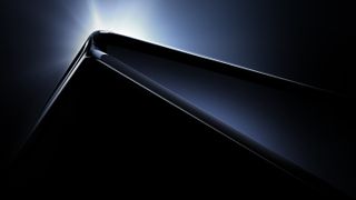 A silhouette of a partially folded Xiaomi MIX Fold 3 in front of a single 