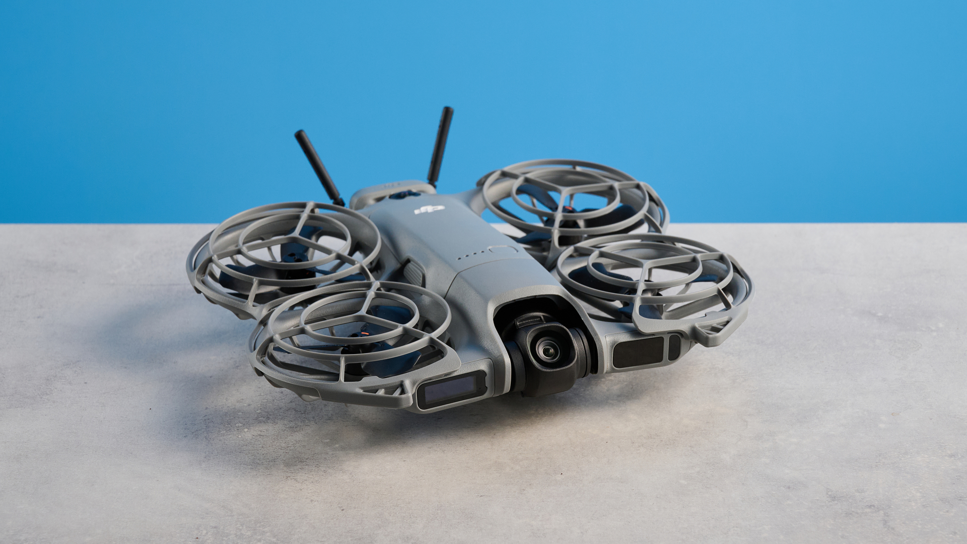 A dark gray DJI Neo 2 camera drone