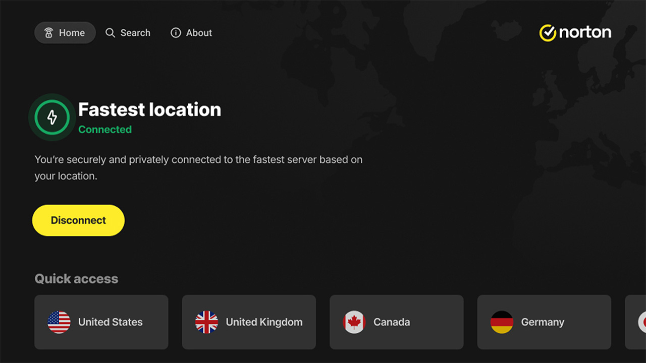 Norton VPN Fire TV dashboard UI