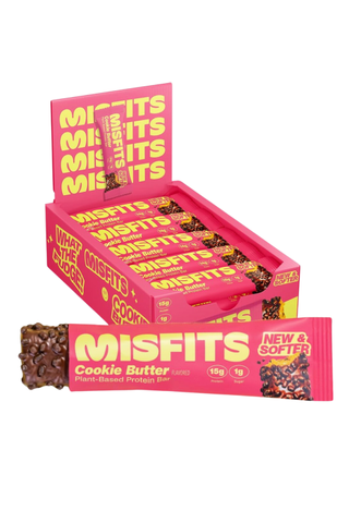 Misfits Vegan Protein Bars, Cookie Butter - Updated Recipe | Low Sugar & Carb, High Fibre Snacks | Pack of 15