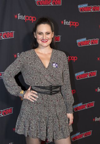 Mary Chieffo (center), who plays L'Rell on "Star Trek: Discovery," appears at New York Comic Con 2018.