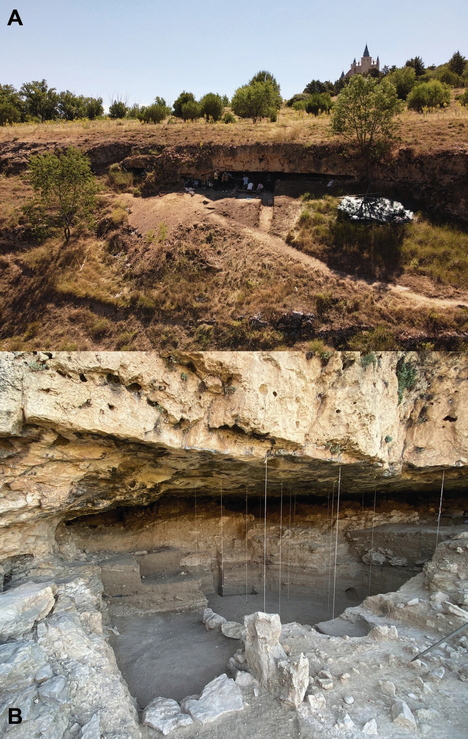 Two images of an excavation site