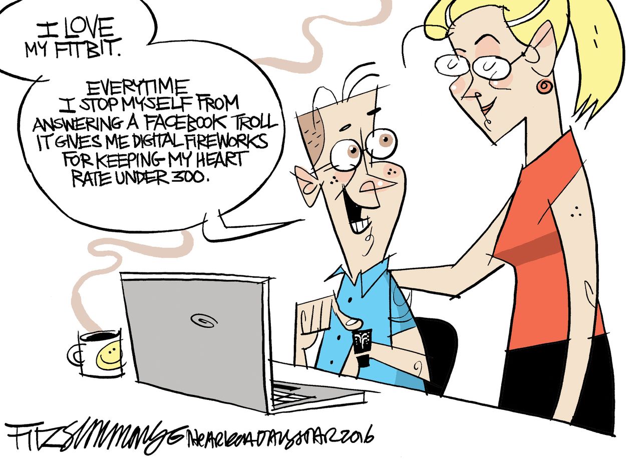 Editorial cartoon U.S. Fitbit app smartwatch