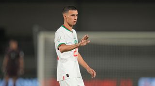SAN-PEDRO, IVORY COAST - JANUARY 24: Bilal El Khannouss of Morocco gestures during the TotalEnergies CAF Africa Cup of Nations group stage match between Zambia and Morocco at Stade de San Pedro on January 24, 2024 in San-Pedro, Ivory Coast. (Photo by Ulrik Pedersen/DeFodi Images via Getty Images)
