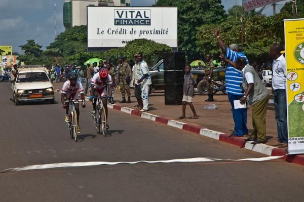 Two Burkina Faso riders sprint for the victory