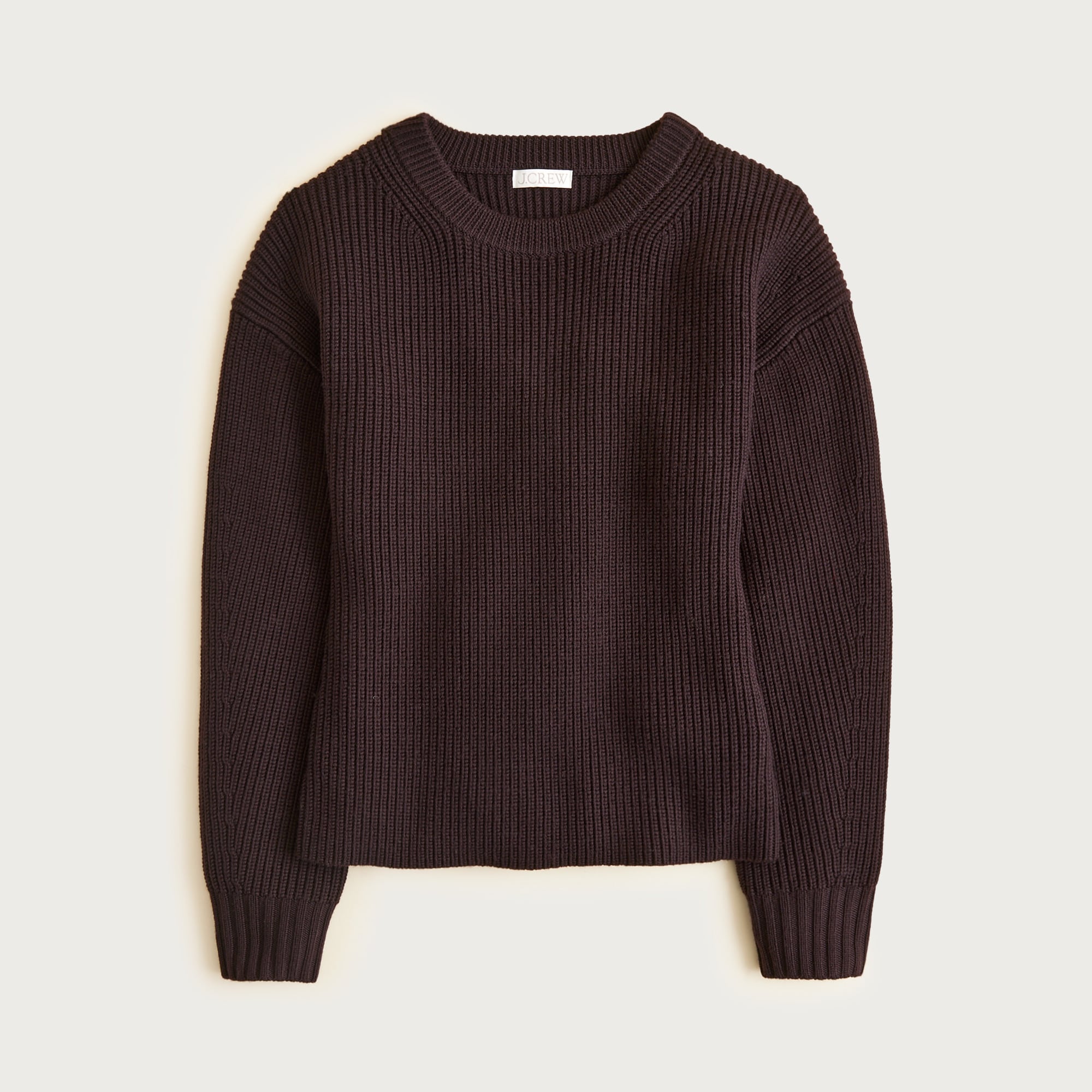 Fitted-Waist Crewneck Sweater in Ribbed Merino Wool