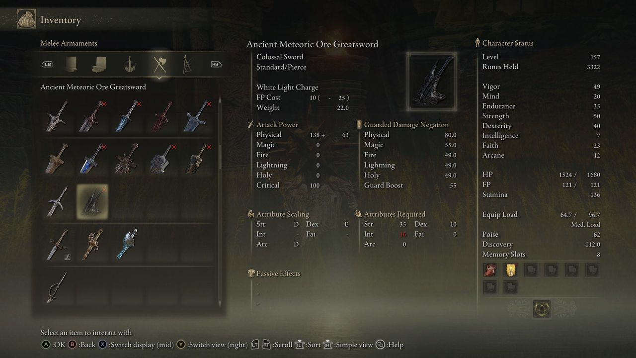 Elden Ring Ancient Meteoric Ore Greatsword