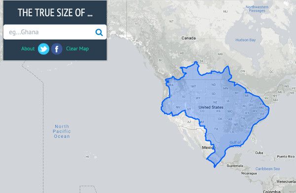 Screenshot: True size online tool United States