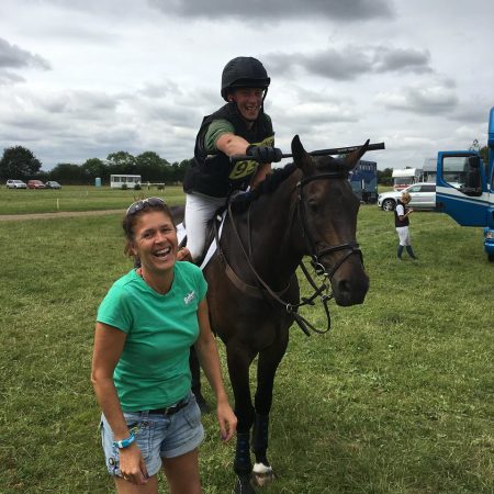 Trying to get Mac to look alert for his cross-country at Aston-le-Walls with his owner Jo Williams